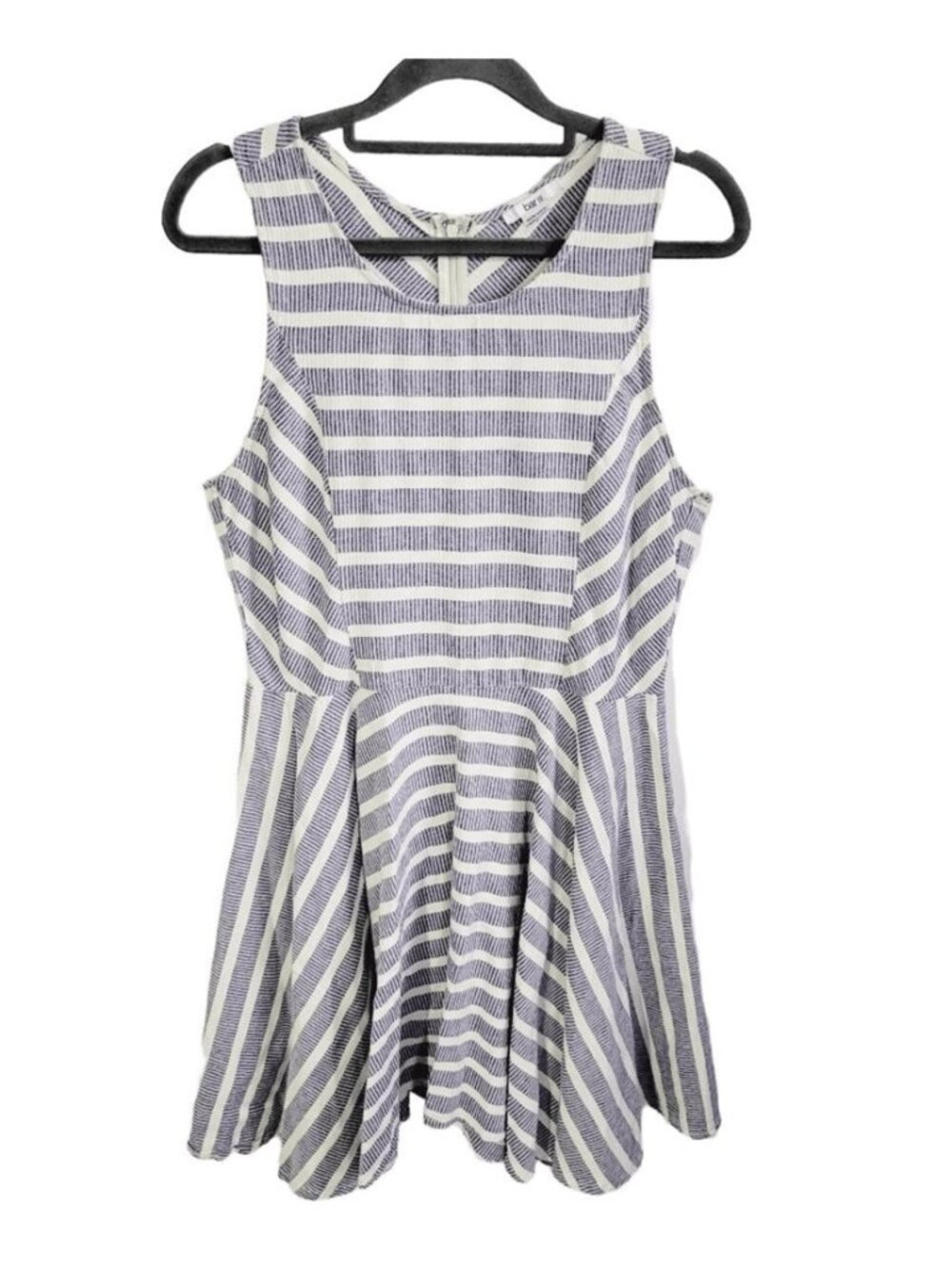 Women's Round Neck Zipper Back Stripes A-Line Dress Size Large